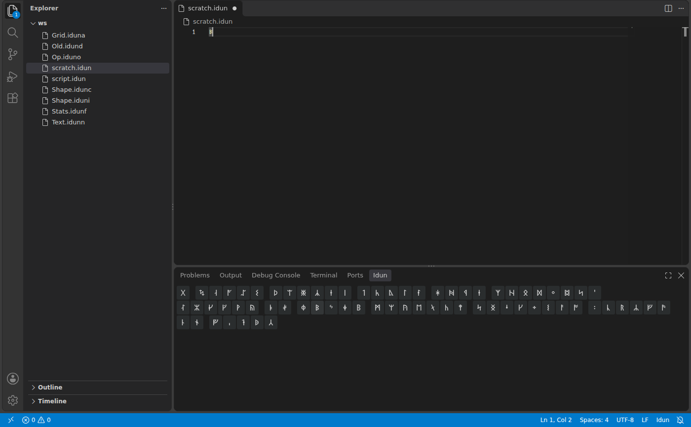 The Idun language bar in VS Code